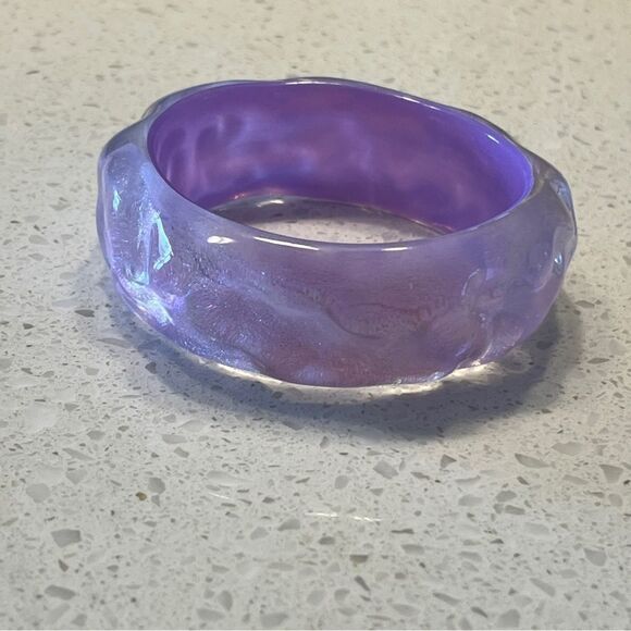 Purple Asymmetrical Textured Thick Resin Bracelet - Picture 9 of 12